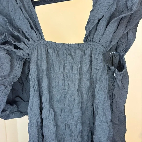 PrettyLittleThing NWT Black PuffSleeve Textured V-Bar Bodycon Mini Dress Size 18 - Picture 7 of 12